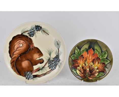 A Moorcroft ceramic year plate designed by Rachel Bishop for the year 1995 with a squirrel and foliage on a cream ground, the