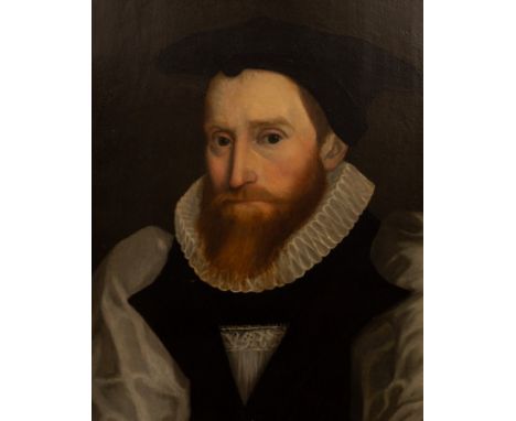 English School, 17th Century/Portrait of a Cleric/perhaps John King/bust length, wearing clerical dress/oil on oak panel, 52c