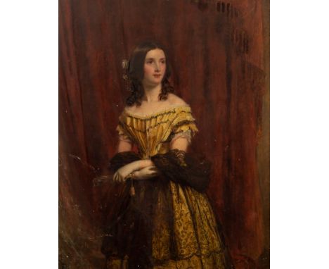 William Powell Frith RA (1819-1909)/Portrait of Miss Coates of Portal, 1859/small three-quarter length, wearing a yellow dres