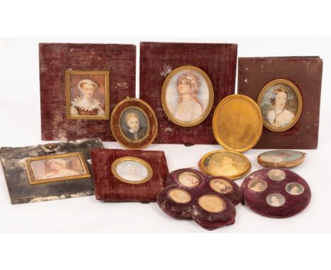 A group of portrait miniatures and hand tinted photographs, sitters including Cecil Foljambe, 1st Earl of Liverpool; Lady Emi