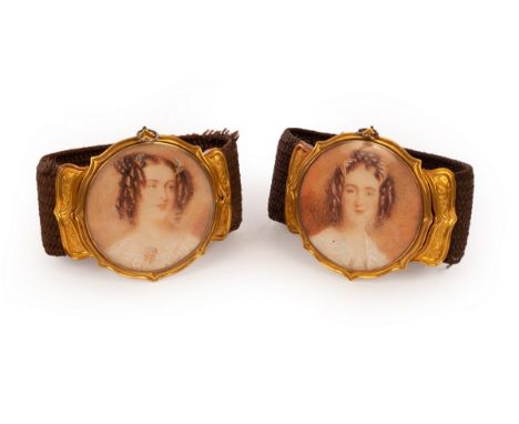 Alfred Edward Chalon/Portrait Miniatures of Louisa H Jenkinson and Catherine J Jenkinson, 1833/watercolour on ivory, 4.5cm di