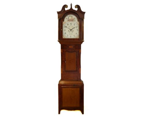 J. Richardson, Bubwith, an early 19th century oak and mahogany 8 day longcase clock, the painted dial with subsidiary seconds