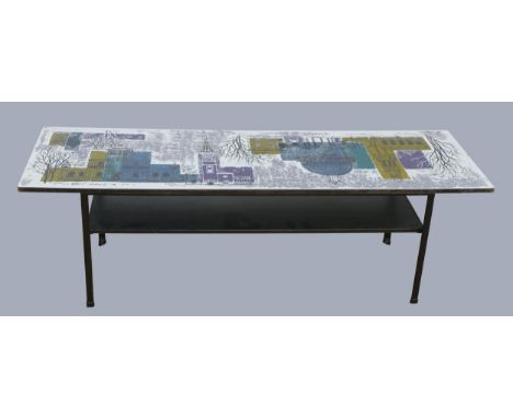 John Piper for Terence Conran - A 'London Skyline' two-tier coffee table of rectangular form, the Formica top detailed with L