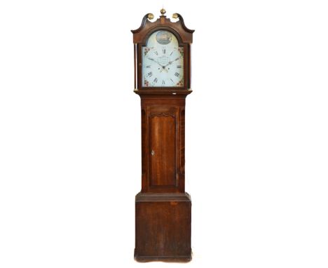 Jno Simpson, Cockermouth, a Victorian oak and mahogany 8 day longcase clock, the 13 1/2" painted dial with date aperture and 