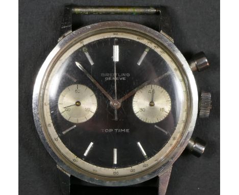 Breitling Top Time 'Thunderball' chronograph stainless steel gentleman's wristwatch, ref. 2002, circa 1965, black 'reverse pa