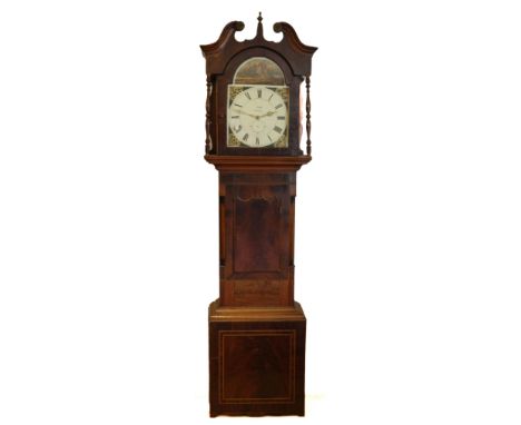 A Victorian oak and mahogany 30 hour longcase clock, the 13 1/3" painted dial with subsidiary seconds dial, later signed Hall
