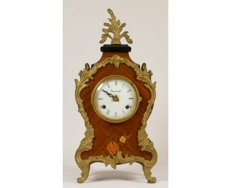 An Italian Kingwood and brass 8 day Louis XIV style mantel clock, with floral marquetry inlay, German Franz Hermle movement, 