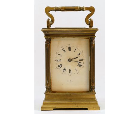 Henry Marc, Paris, a 19th century French brass striking carriage clock, the white enamel dial signed, the movement numbered 2