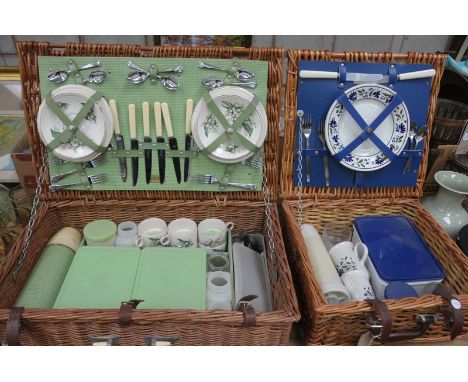 A Vintage Brexton fitted wicker picnic basket and a second similar basket. (2)