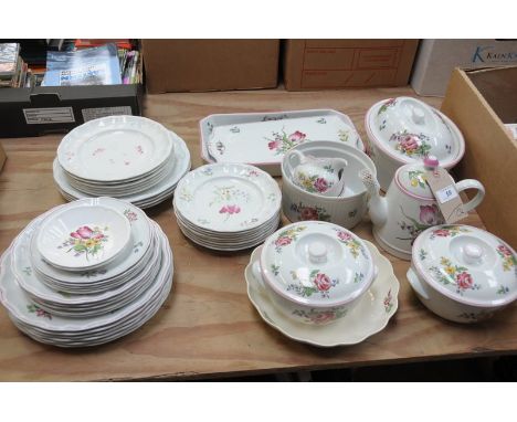 A Qty of Spode floral pattern table wares, casserole dish, teapot, miscellaneous plates, etc.