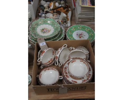 A Qty of 19th century floral pattern dessert wares and a qty of Spode Indian Tree 2 handled cups and saucers.