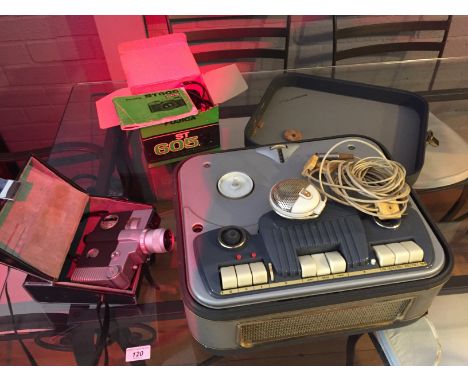 *A Philips reel to reel tape player and recorder, a Sankyo auto 4x cine camera and a Fujica ST605 camera.