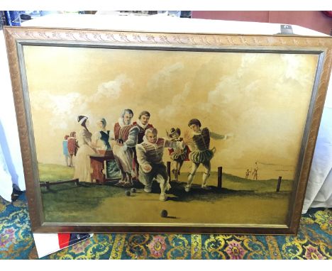 A large print of Sir Walter Raleigh playing bowls before the attack of the Spanish Armada. 6700 mm by 9700 mm