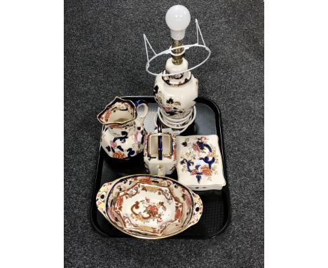 A tray of Masons Mandalay china, table lamp, jug and dishes etc