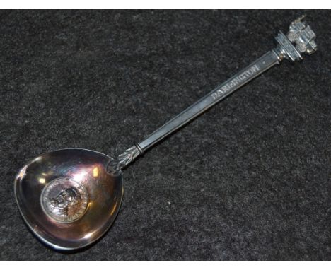 Railway Interest - a George V silver novelty spoon, the bowl with a portrait roundel of George Stephenson, the finial depicti