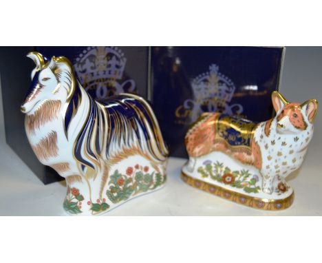 A Royal Crown Derby paperweight, The Royal Windsor Corgi, Limited Edition, boxed, gold stopper; a Royal Crown Derby paperweig