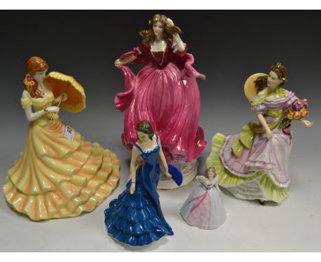 A Royal Doulton figure, Summertime HN3478; a Coalport figure, Summer Breeze; another, Cathy; a Royal Worcester figure;  etc (
