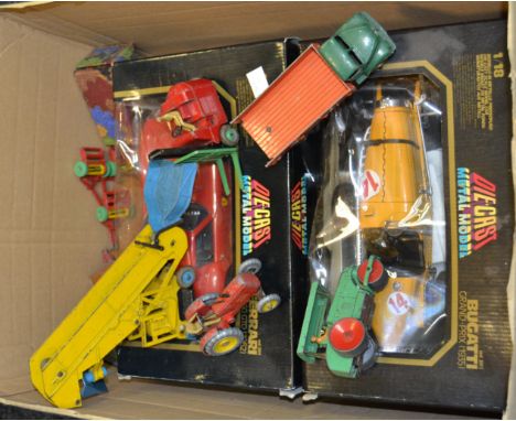 Die Cast Toys - a Dinky 'Coventry Climax' Forklift Truck; a Dinky Halebowen Farm trailer; a Dinky Leyland Comet; a boxed Bura