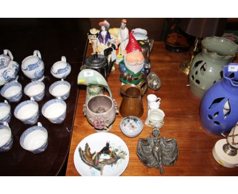 A Victorian Staffordshire figure "W G Grace"; together with a carved wooden gnome; various decorative china; an Art Deco coff