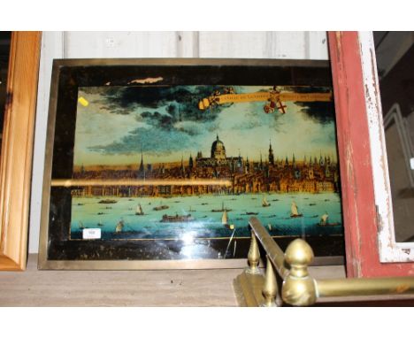 A brass framed coloured print of London