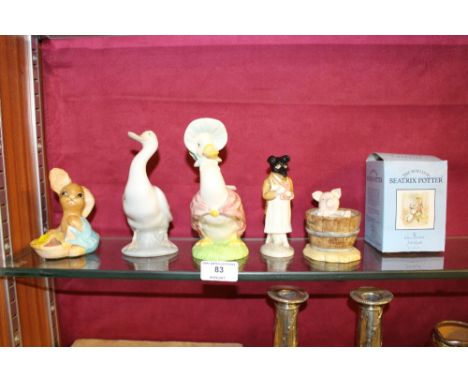 Three various Beswick Beatrice Potter figures together with a Nao goose and a Pendelfin figure