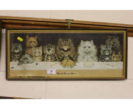 A Louis Wain coloured print 'Grace Before Meat'
