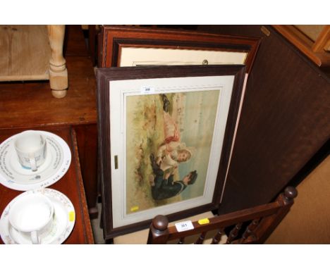 A coloured print entitled 'Holidays' together with various other pictures and prints