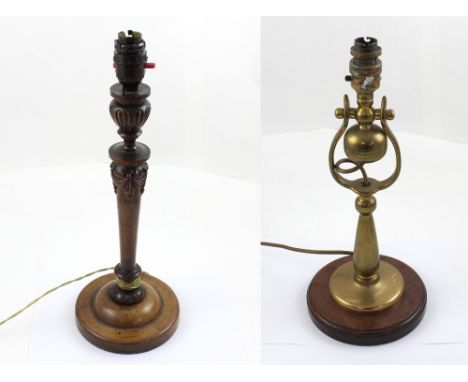 An Edwardian walnut Neo-Classical column table lamp decorated with bows and swags to stepped circular base, height 43cm and a