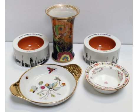 A mixed group of ceramics to include a Carltonware English stamp Art Deco 'Sketching Bird' pattern trumpet vase with impresse