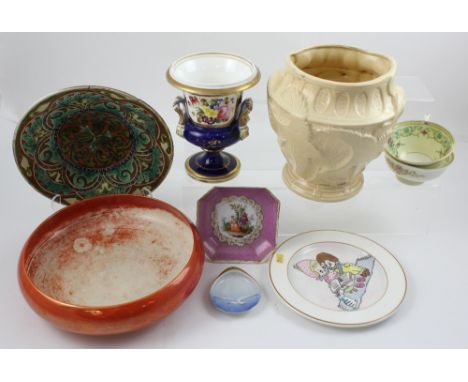 A good collection of ceramics to include a Della Robbia dish, a Moorcroft Flammian ware bowl, diameter 26cm, a Paris Porcelai