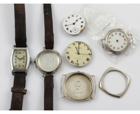 A vintage Bifora stainless steel manual-wind tonneau-form wristwatch on leather strap, a hallmarked silver trench watch (af),