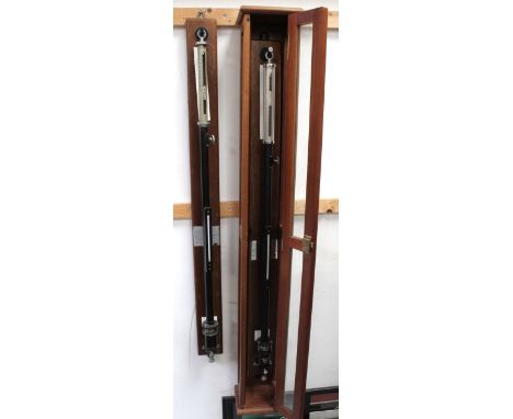 A cased FD&amp; Co Ltd Watford marine barometer, no.R138 to the top, with original glass sleeve, height including case 123cm,
