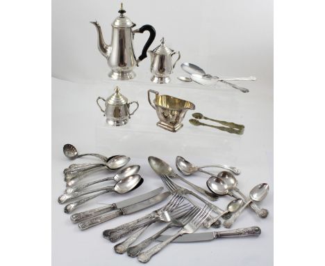 A quantity of silver-plated cutlery and a four-piece silver-plated tea service.