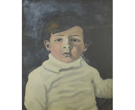 J L WILSON (20th century); oil on board portrait of a young boy in fencing tunic, signed lower-right, 25.5 x 18.5cm, in gilt 