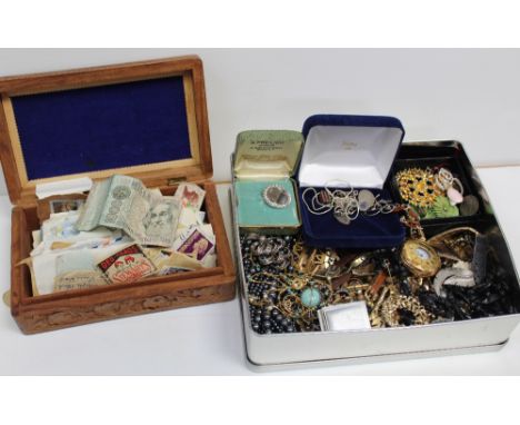 A quantity of mainly costume jewellery to include vintage brooches, earrings, necklaces, and contemporary jewellery, a sterli