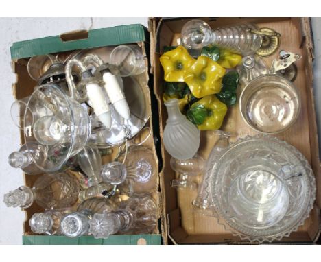 A quantity of antique crystal and cut glass to include Victorian decanter with ring-turned neck, a Victorian ships' decanter,