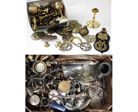 A substantial collection of plated ware to include a cocktail shaker, ice bucket, four-piece tea service, pewter measures, ta