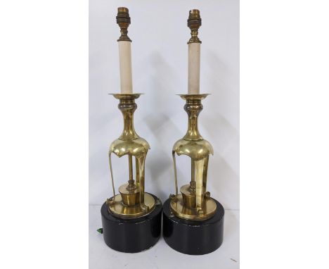 A pair of 19th century Japanese Meiji period gilt metal country house candlestick lamps 57hLocation: 