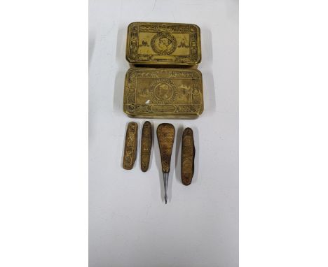 WWI Princess Mary Christmas 1914 tins, together with penknives and one other item Location: 