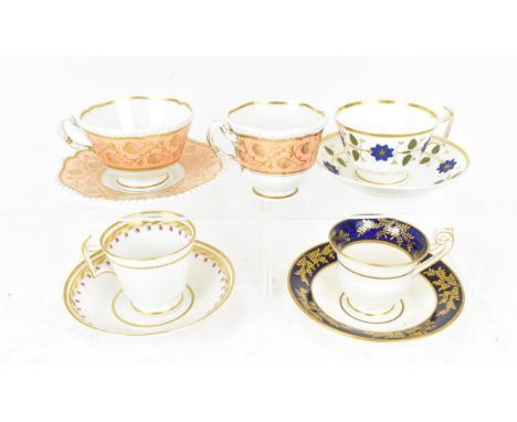 A small group of 19th century English porcelain cups and saucers, comprising a Worcester Flight Barr and Barr teacup and sauc