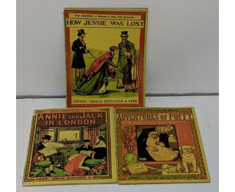 Crane (Walter) Routledge's sixpence toy books to include How Jessie Was Lost, Adventures of Puffy and Annie and Jack in Londo