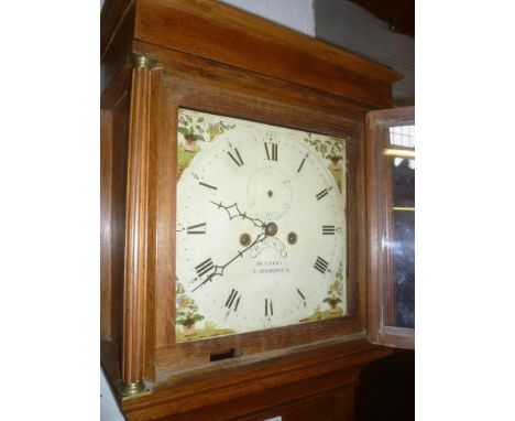 A 19th Century longcase clock with 12" painted square dial by Hulbert of Marshfield, eight day movement in oak traditional gl