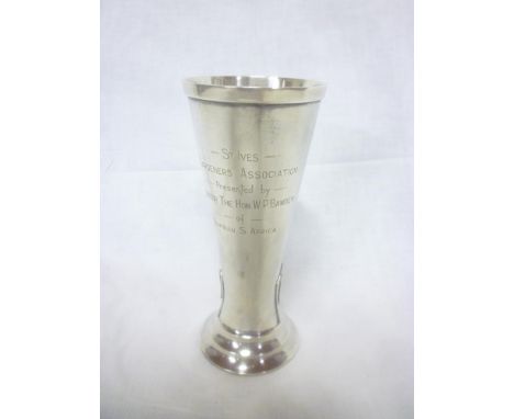 A silver goblet-shaped trophy cup "St Ives Gardeners Association", Birmingham marks 1934