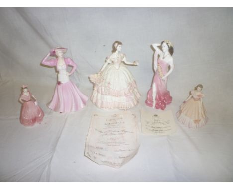Five Coalport china female figures including "Olivia/Summer Romance/Rachel/Ruby/Debutant of the Year" (5)