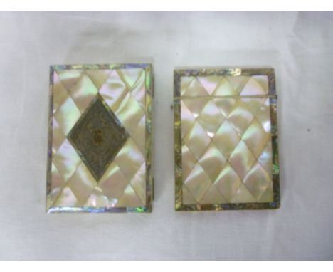 A 19th Century silver mounted mother-of-pearl rectangular visiting card case and one other mother-of-pearl rectangular visiti