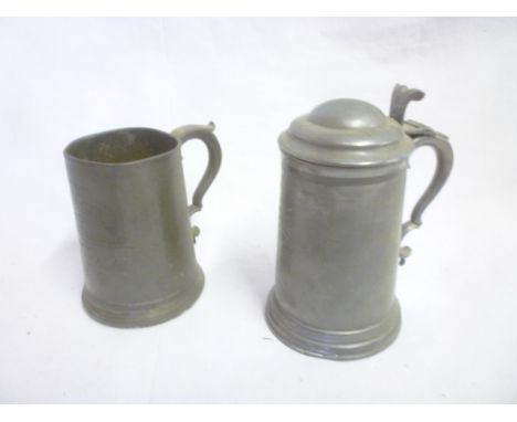 A Victorian lidded pewter rowing tankard "New College Scratch Fours Second Boat AFS Hill 1874" and one other military pewter 