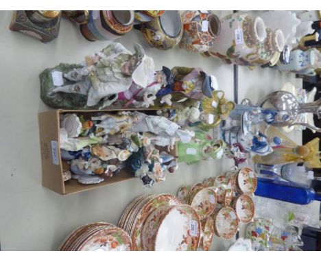 SUNDRY EARLY TWENTIETH CENTURY AND LATER CHINA AND POTTERY FIGURES VARIOUS, INCLUDES; POST WAR GROUP OF TWO ELEGANT LADIES TA