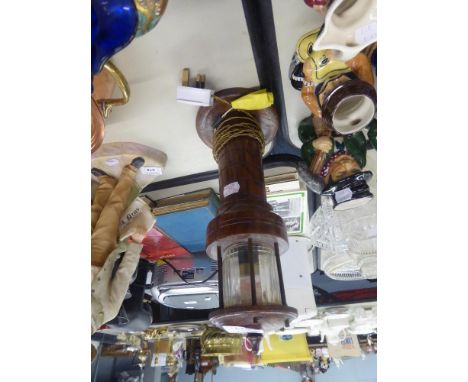 *A CARVED OAK LIGHTHOUSE PATTERN ELECTRIC TABLE LAMP 