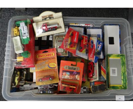 Plastic box of assorted diecast model vehicles appearing to be in their original boxes to include: Corgi Parcelforce, other C