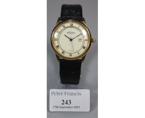 Gent's Rotary Windsor gold plated watch with leather strap. (B.P. 21% + VAT)  Watch not running.